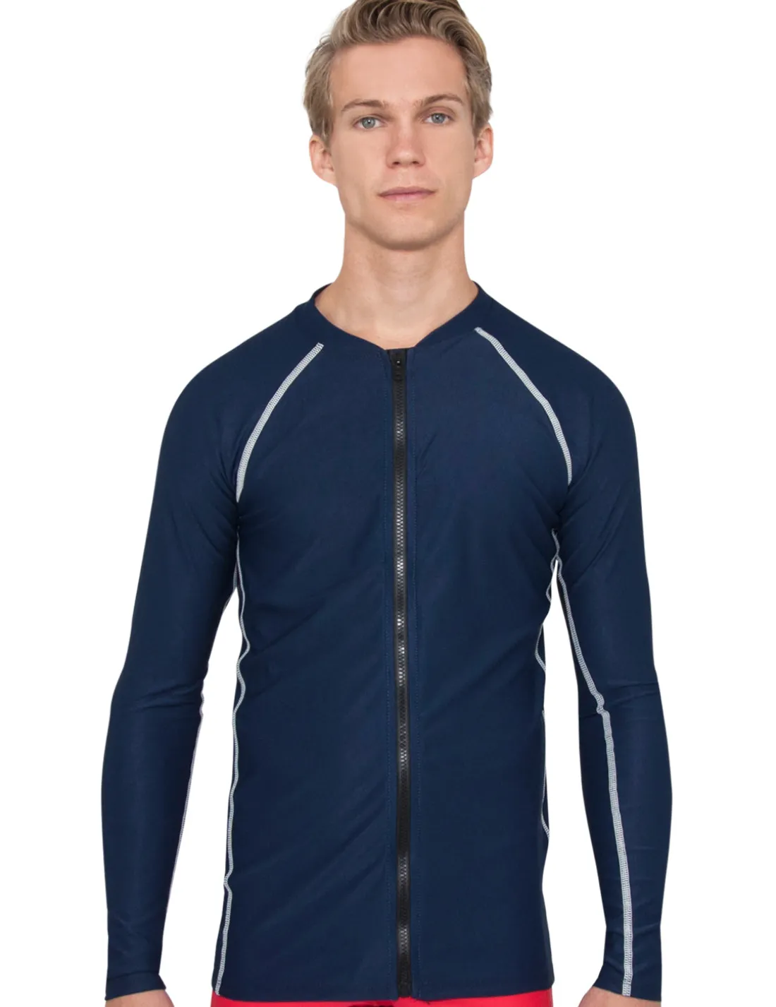 Men's Chlorine Resistant Long Sleeve Zip Rash Guard - Navy