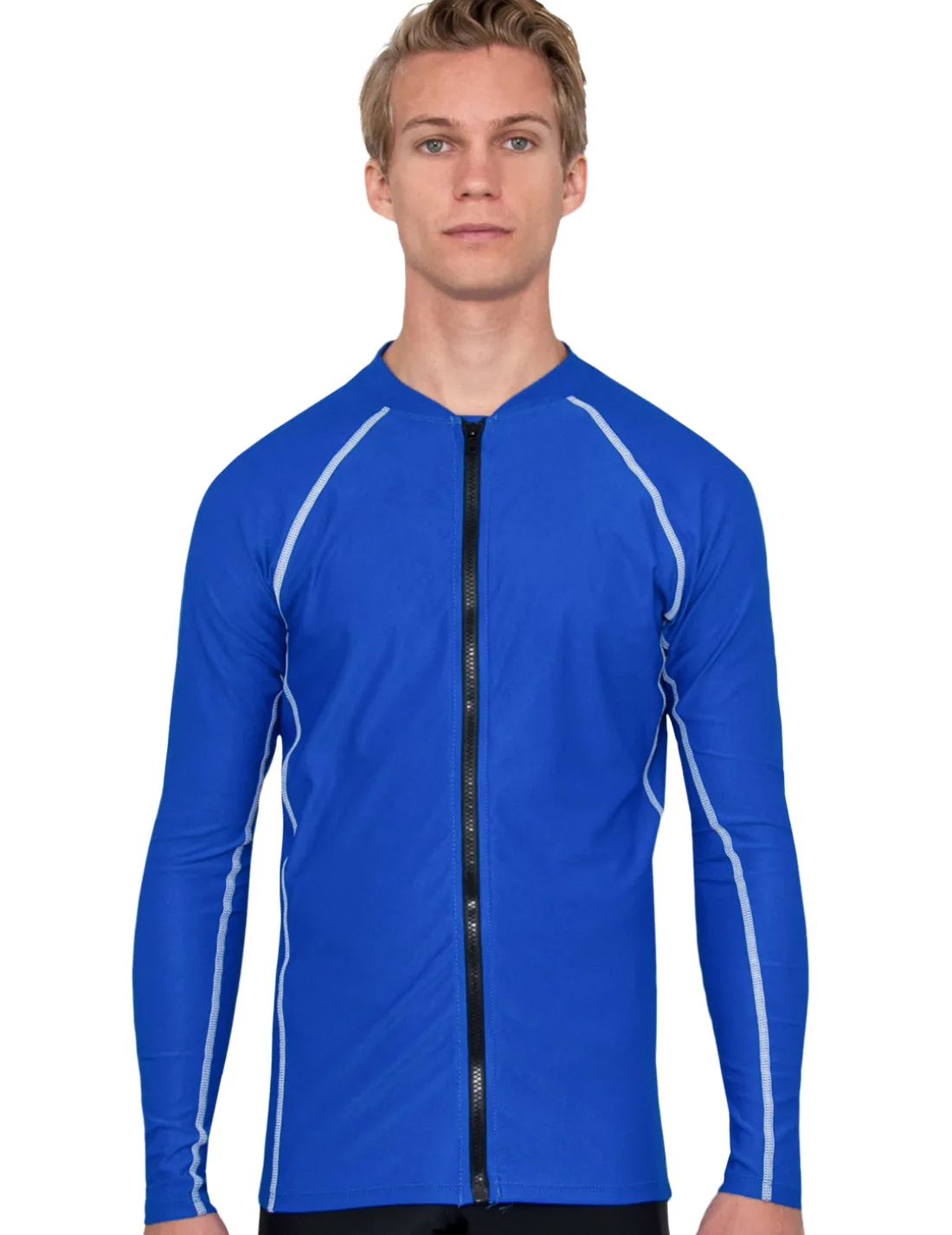 Men's Chlorine Resistant Long Sleeve Zip Rash Guard - Royal