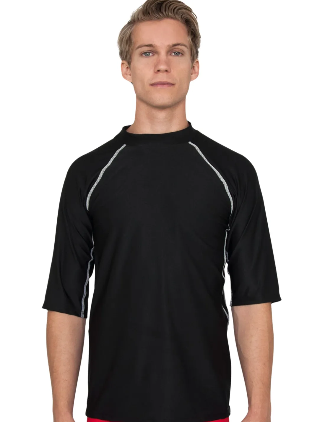 Men's Chlorine Resistant Short Sleeve Rash Guard - Black
