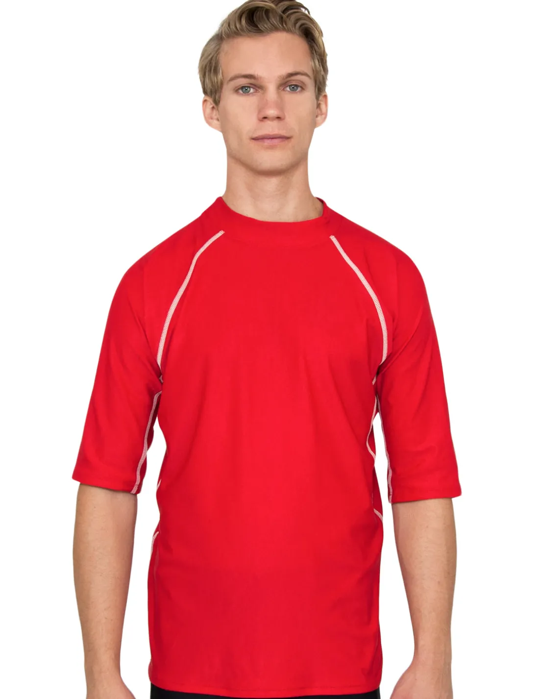 Men's Chlorine Resistant Short Sleeve Rash Guard - Red