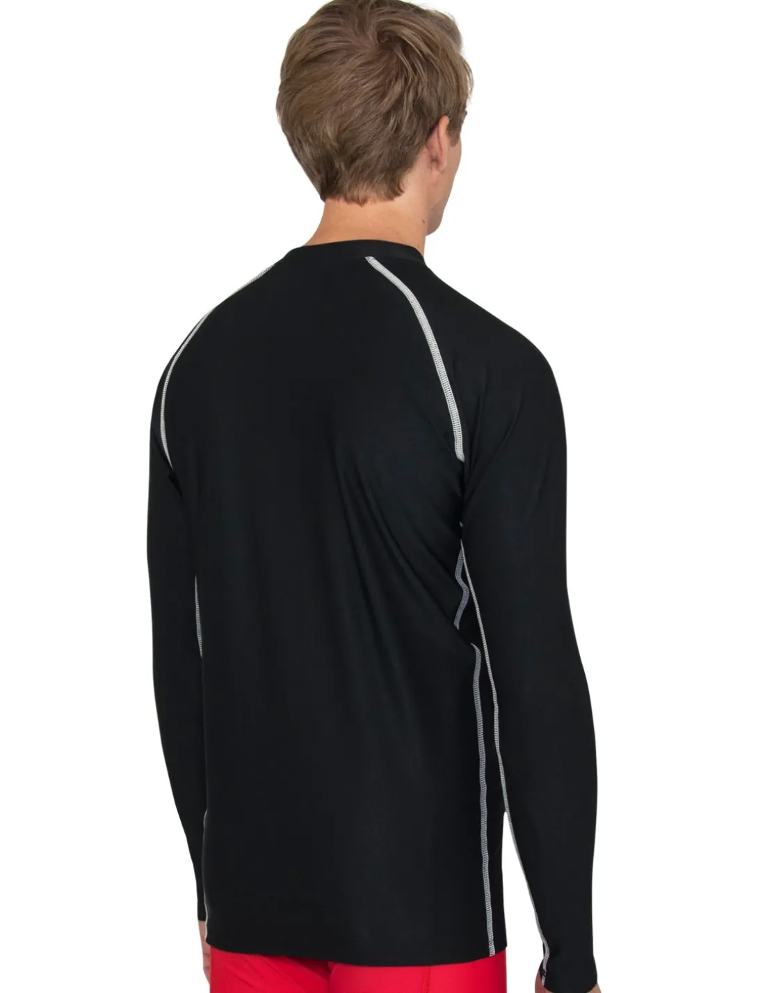 Men's Chlorine Resistant Long Sleeve Zip Rash Guard - Black