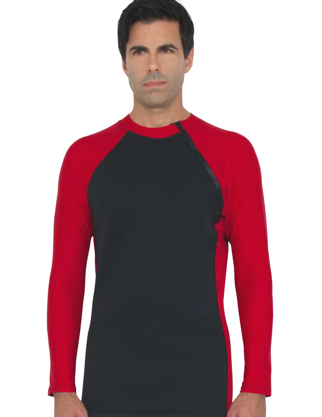 Men's Hybrid Thermal Zip Rash Guard - Black / Red