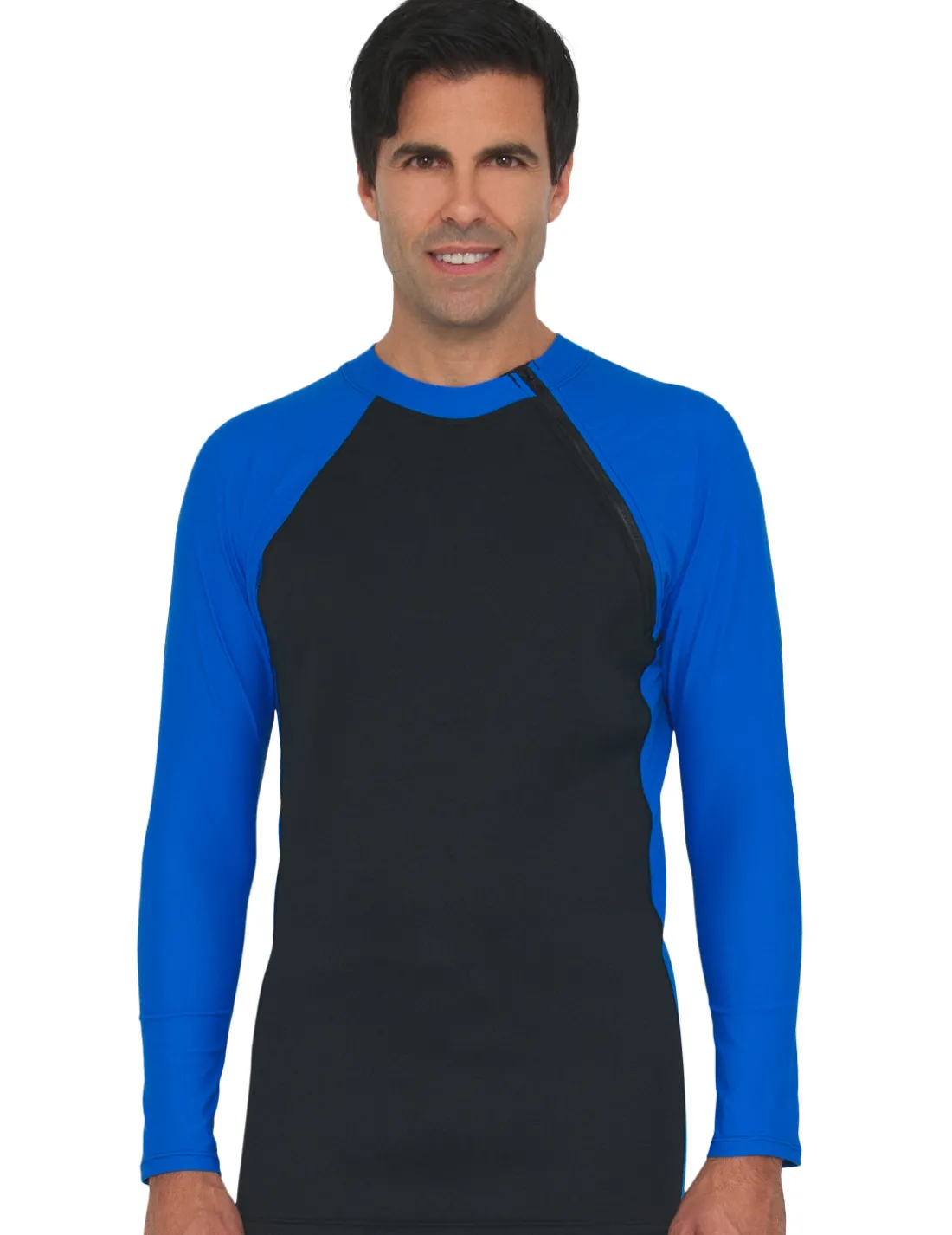 Men's Hybrid Thermal Zip Rash Guard - Black / Royal