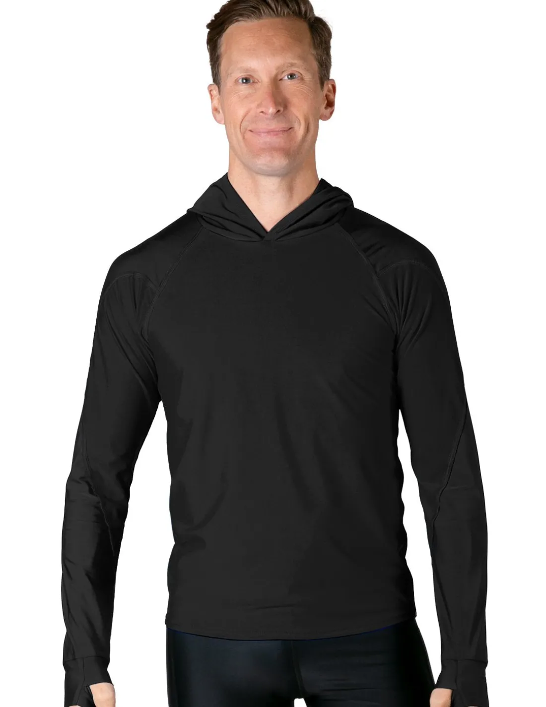 Men's Swim Crest Rash Guard with Relaxed Hoodie - Black