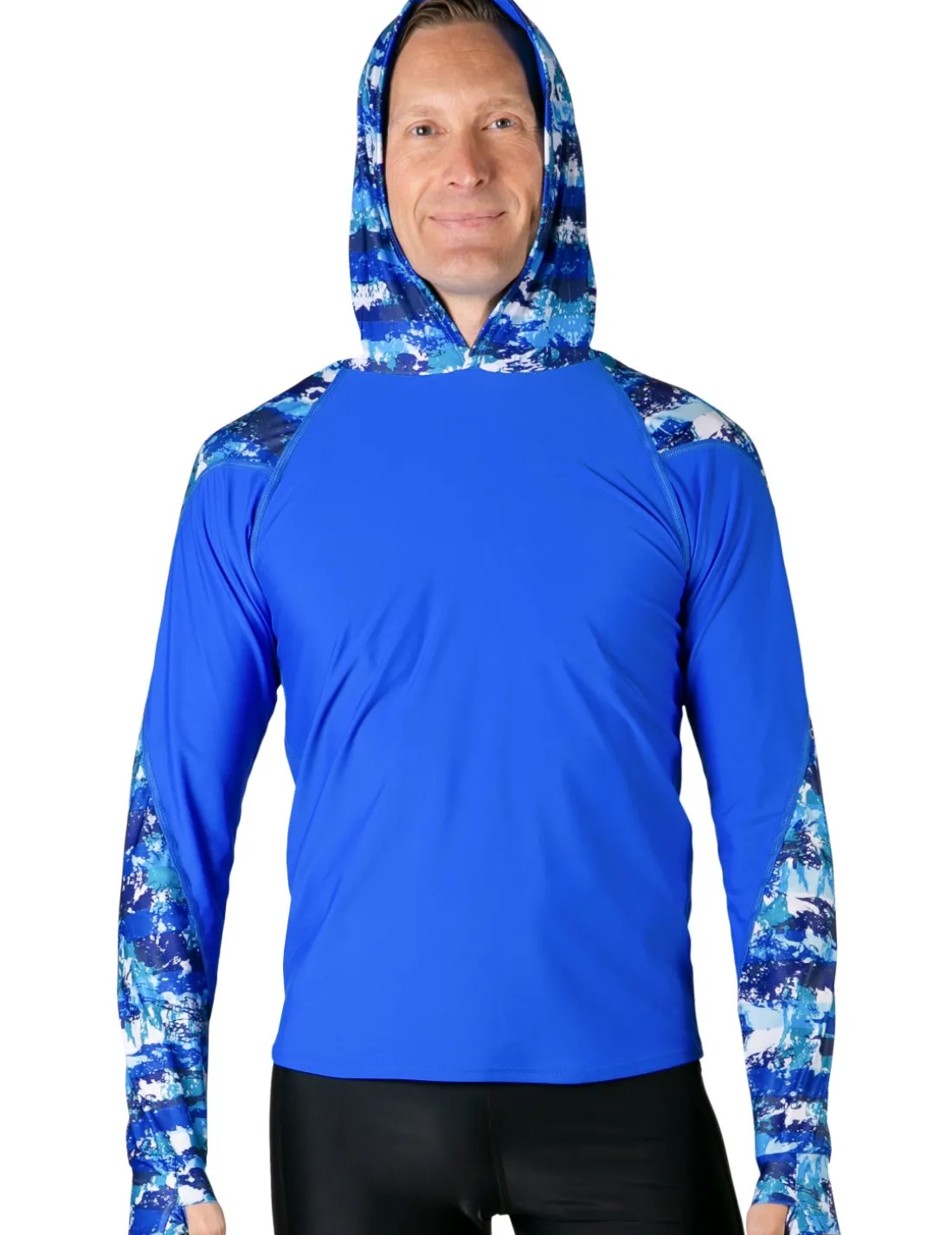 Men's Swim Crest Rash Guard with Relaxed Hoodie - Blue Camo