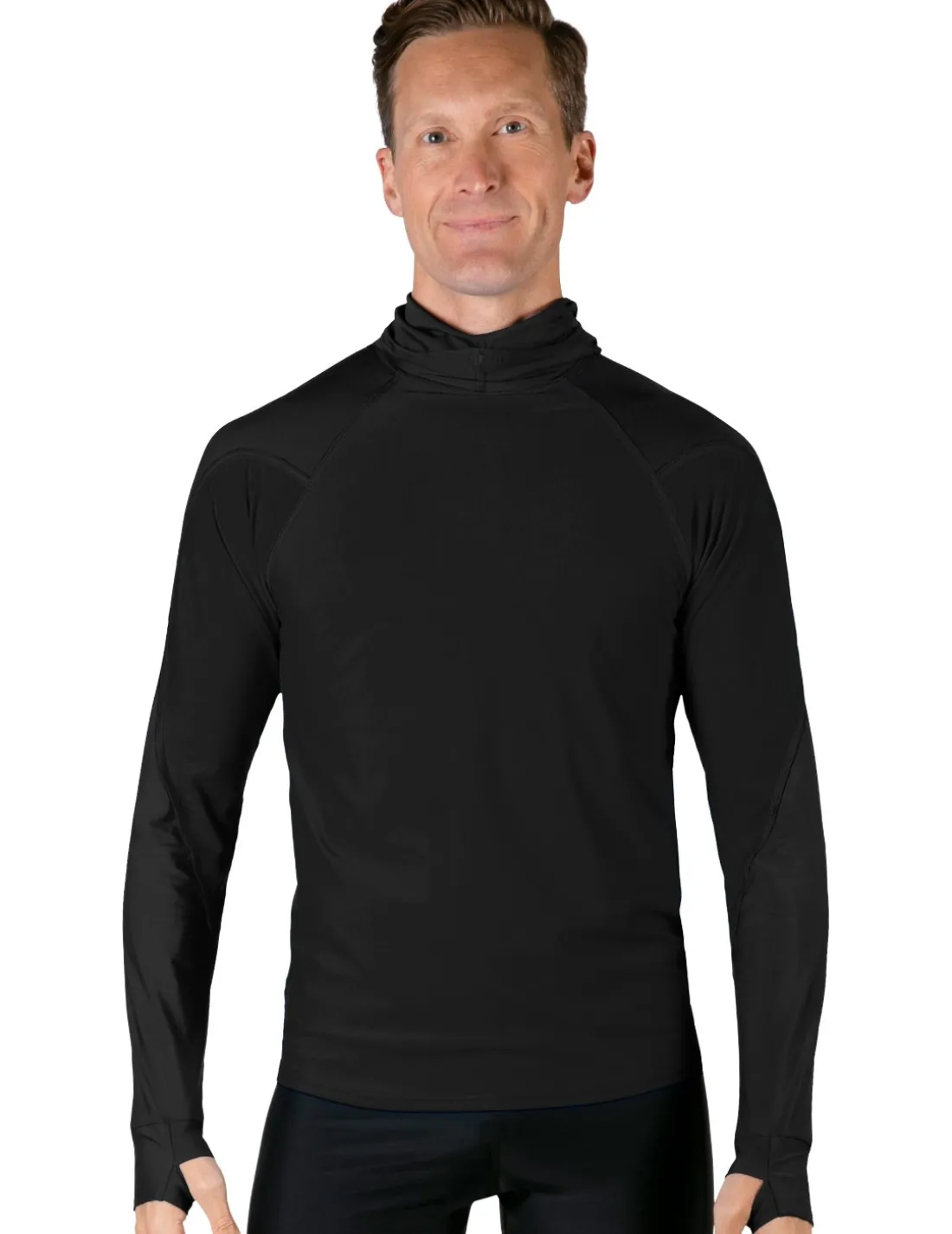 Men's Swim Crest Rash Guard with Fitted Hoodie - Black