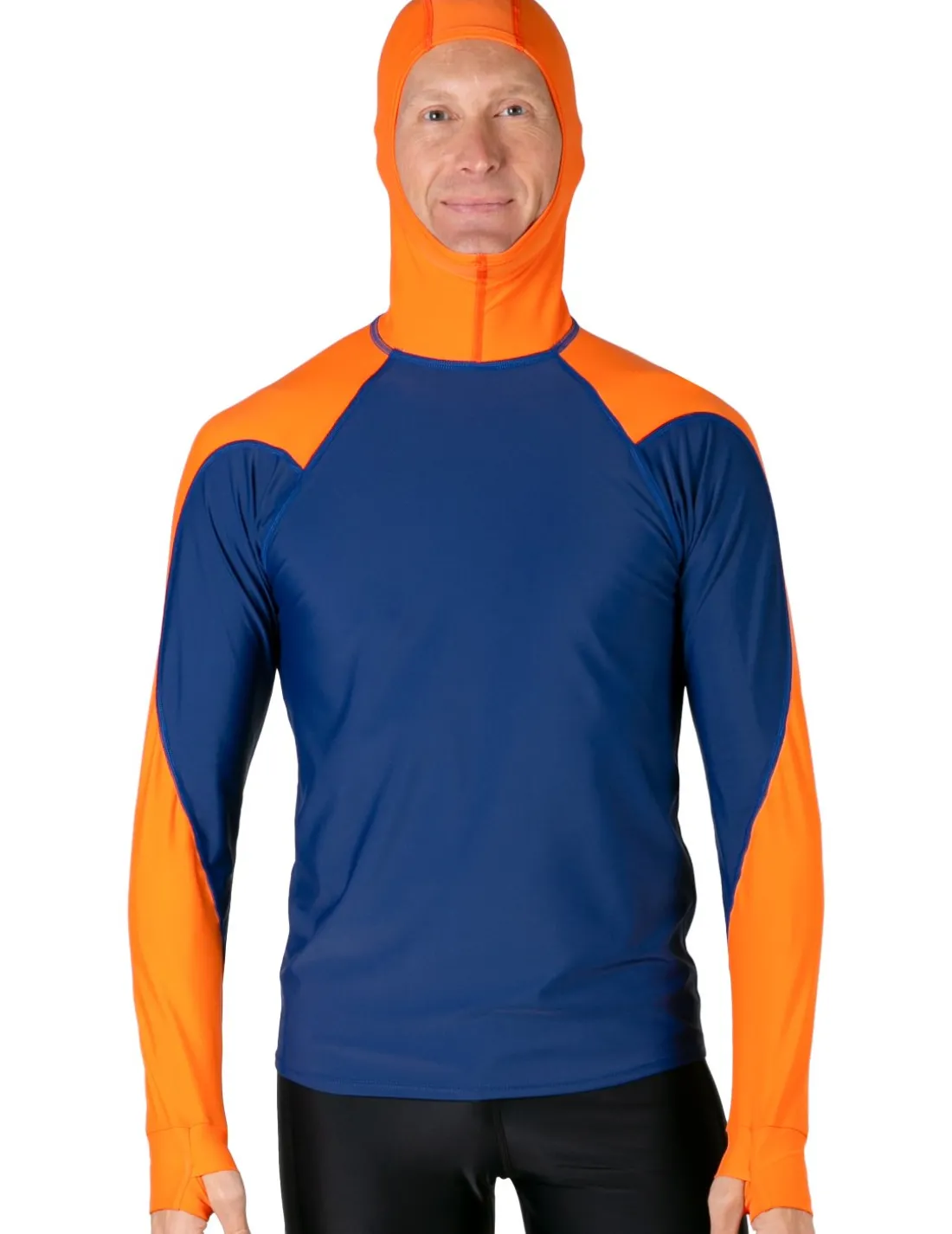 Men's Swim Crest Rash Guard with Fitted Hoodie - Navy / Orange