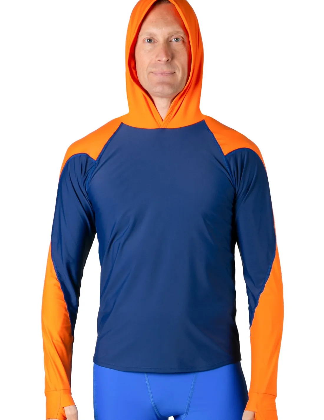 Men's Swim Crest Rash Guard with Relaxed Hoodie - Navy / Orange