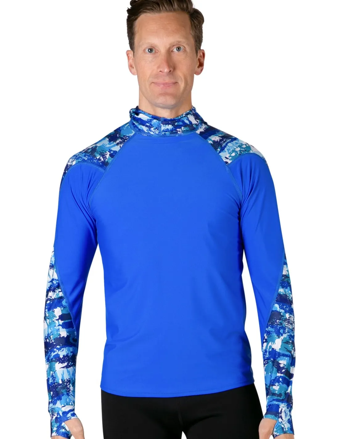 Men's Swim Crest Rash Guard with Fitted Hoodie - Blue Camo
