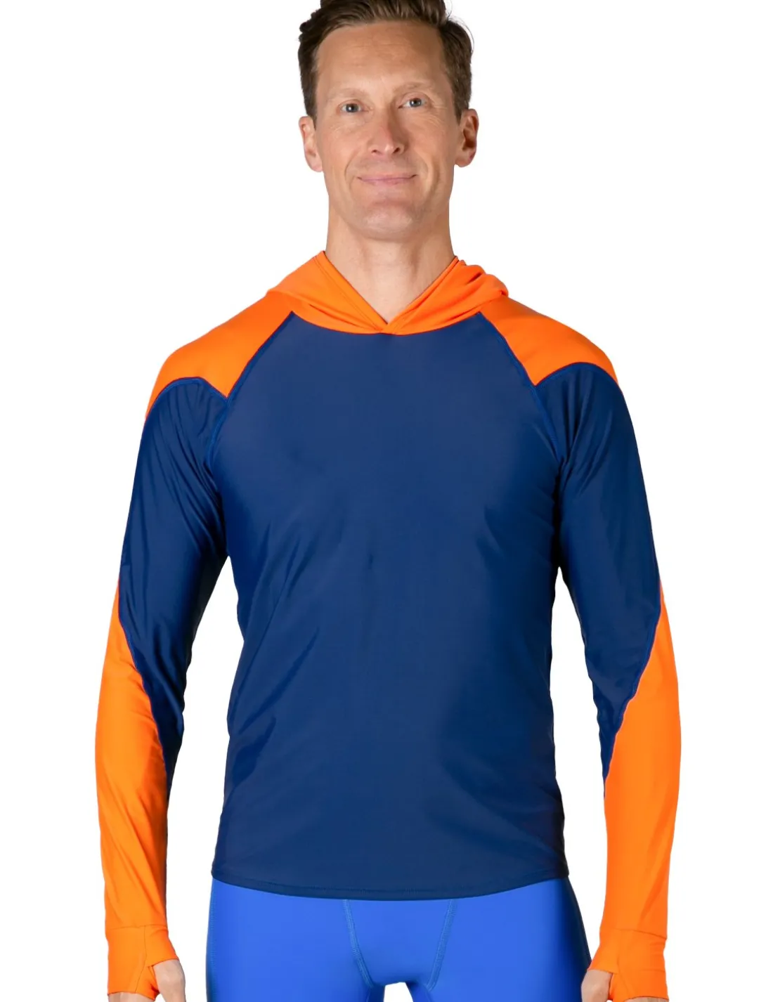 Men's Swim Crest Rash Guard with Relaxed Hoodie - Navy / Orange