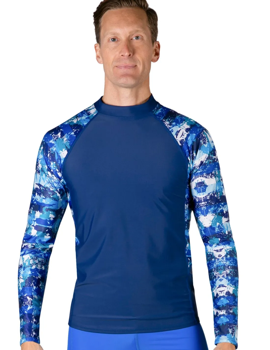 Men's Swim Performance Long Sleeve Rash Guard - Blue Camo