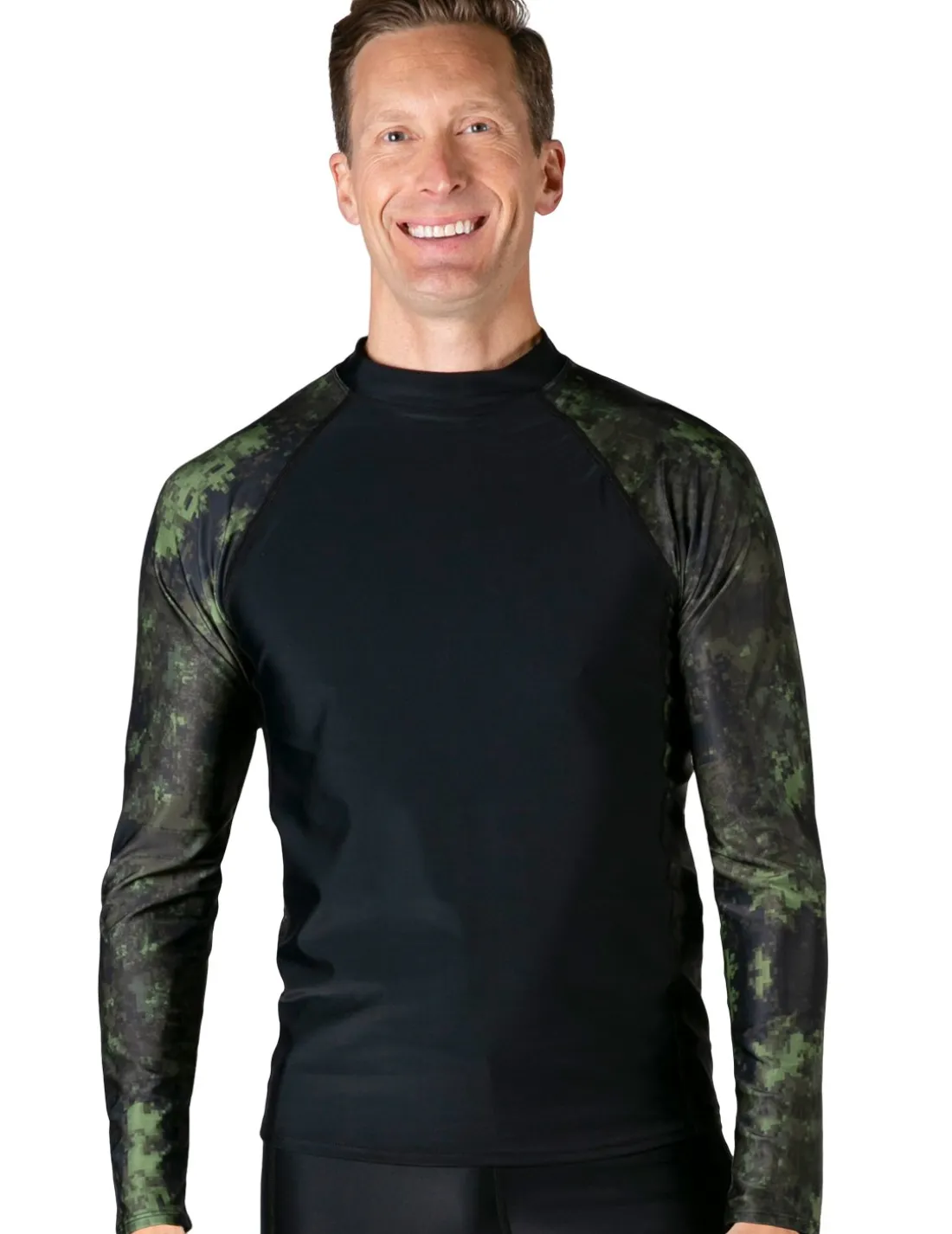 Men's Swim Performance Long Sleeve Rash Guard - Green Camo