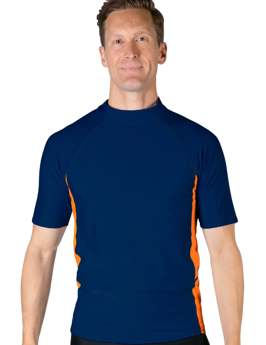 Men's Swim Performance Short Sleeve Rash Guard - Navy / Orange