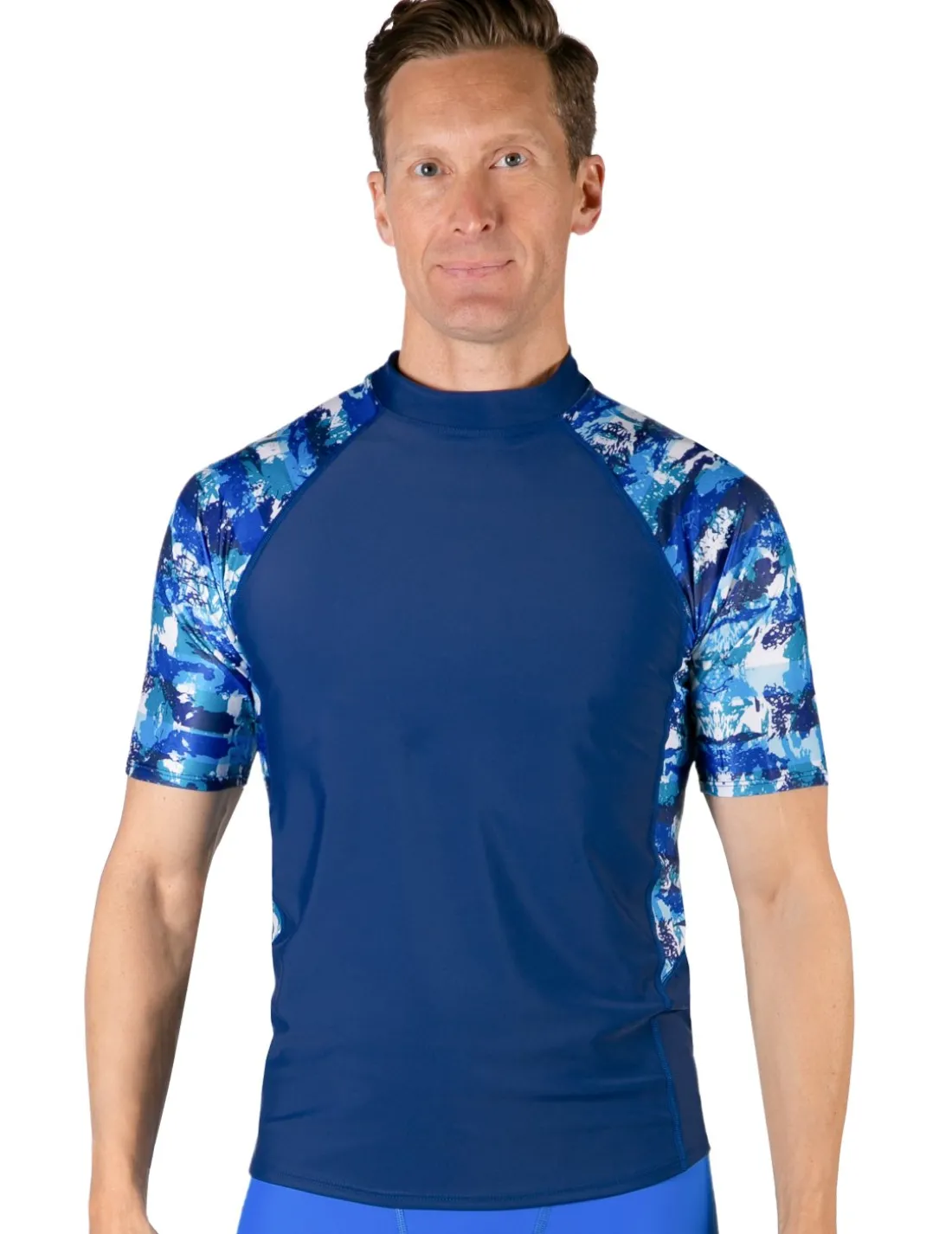 Men's Swim Performance Short Sleeve Rash Guard - Navy / Blue Camo