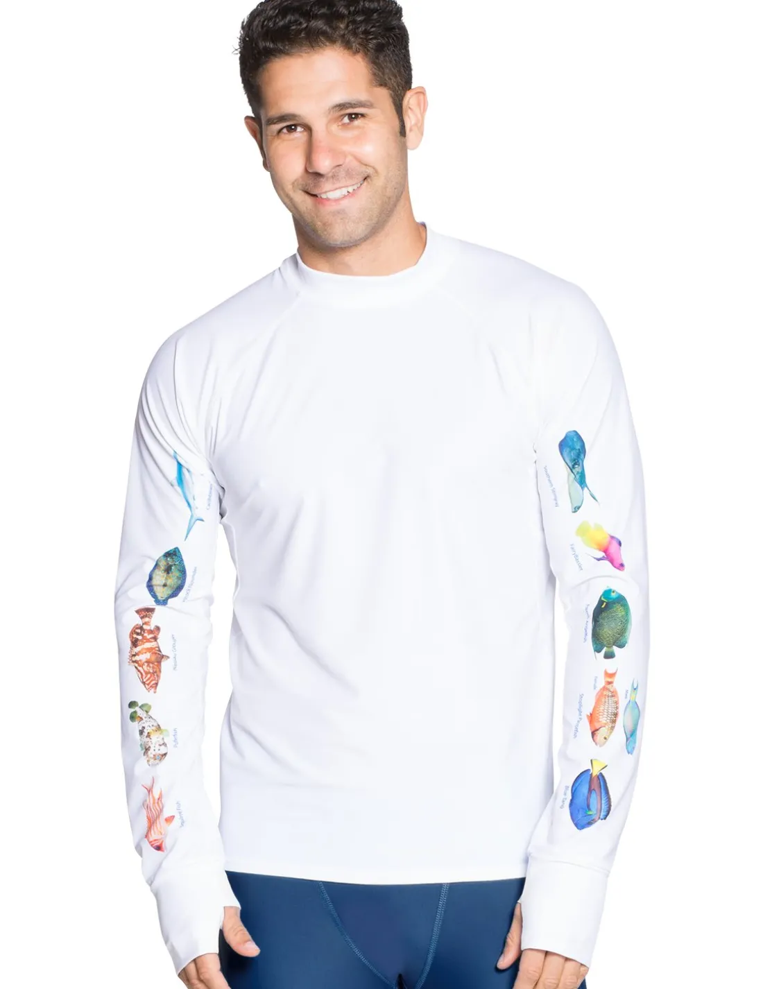 Men's Snorkel Caribbean Fish ID Rash Guard - White