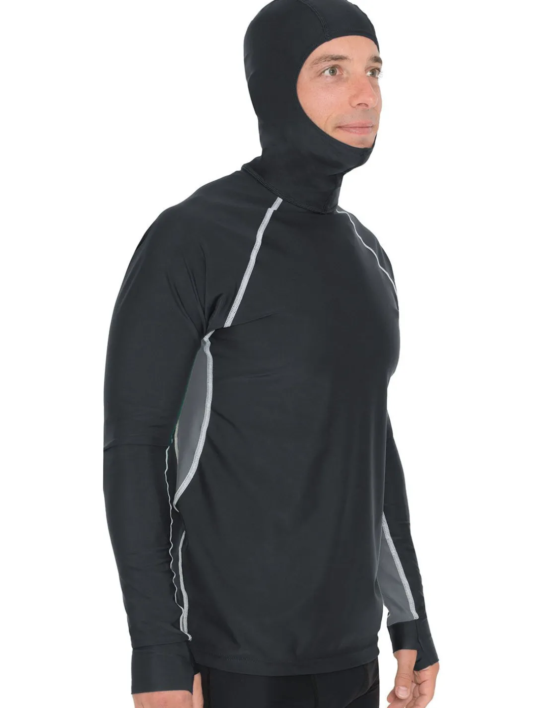 Men's Snorkel Hoodie Long Sleeve Rash Guard - Black / Gray