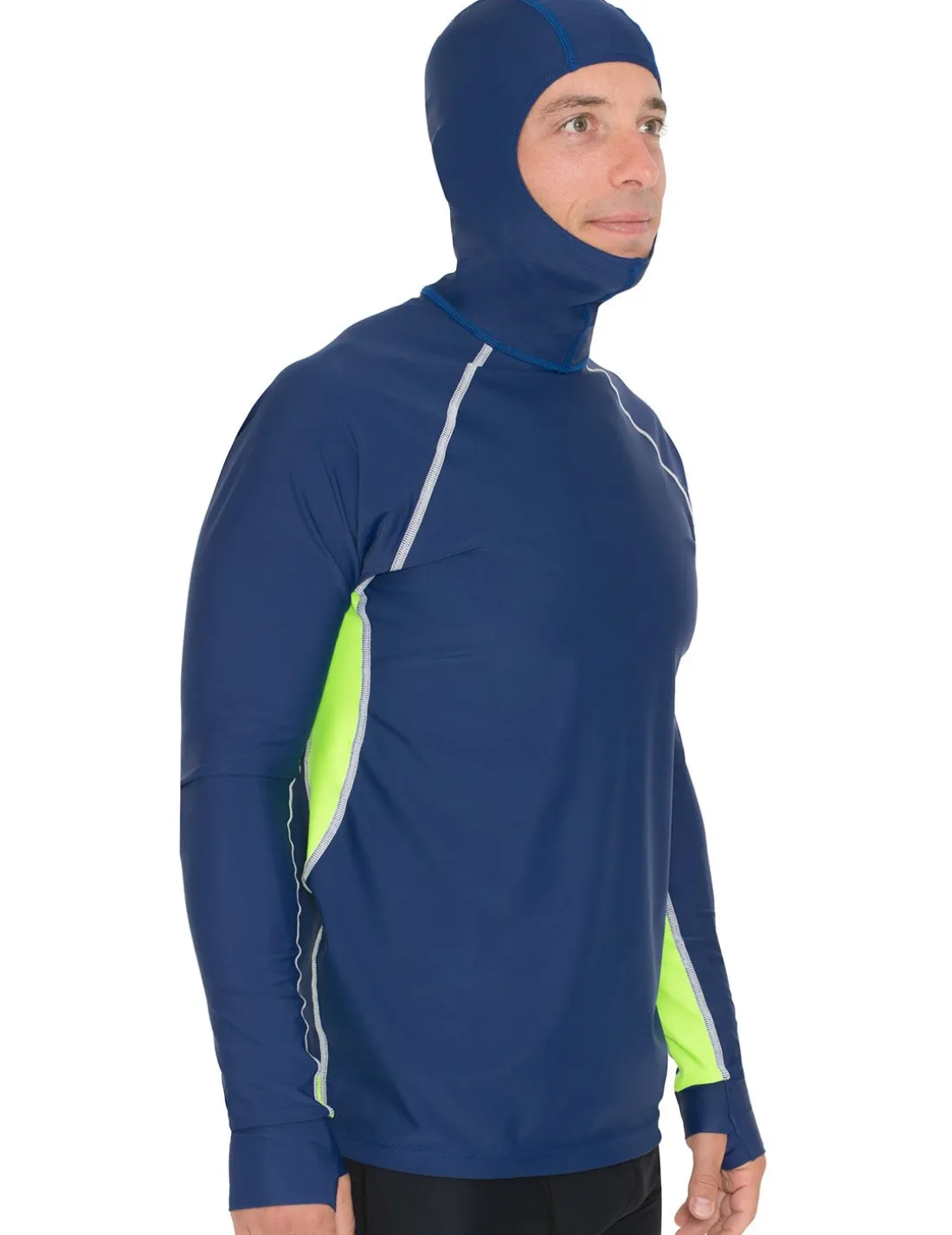 Men's Snorkel Hoodie Long Sleeve Rash Guard - Navy / Neon Green
