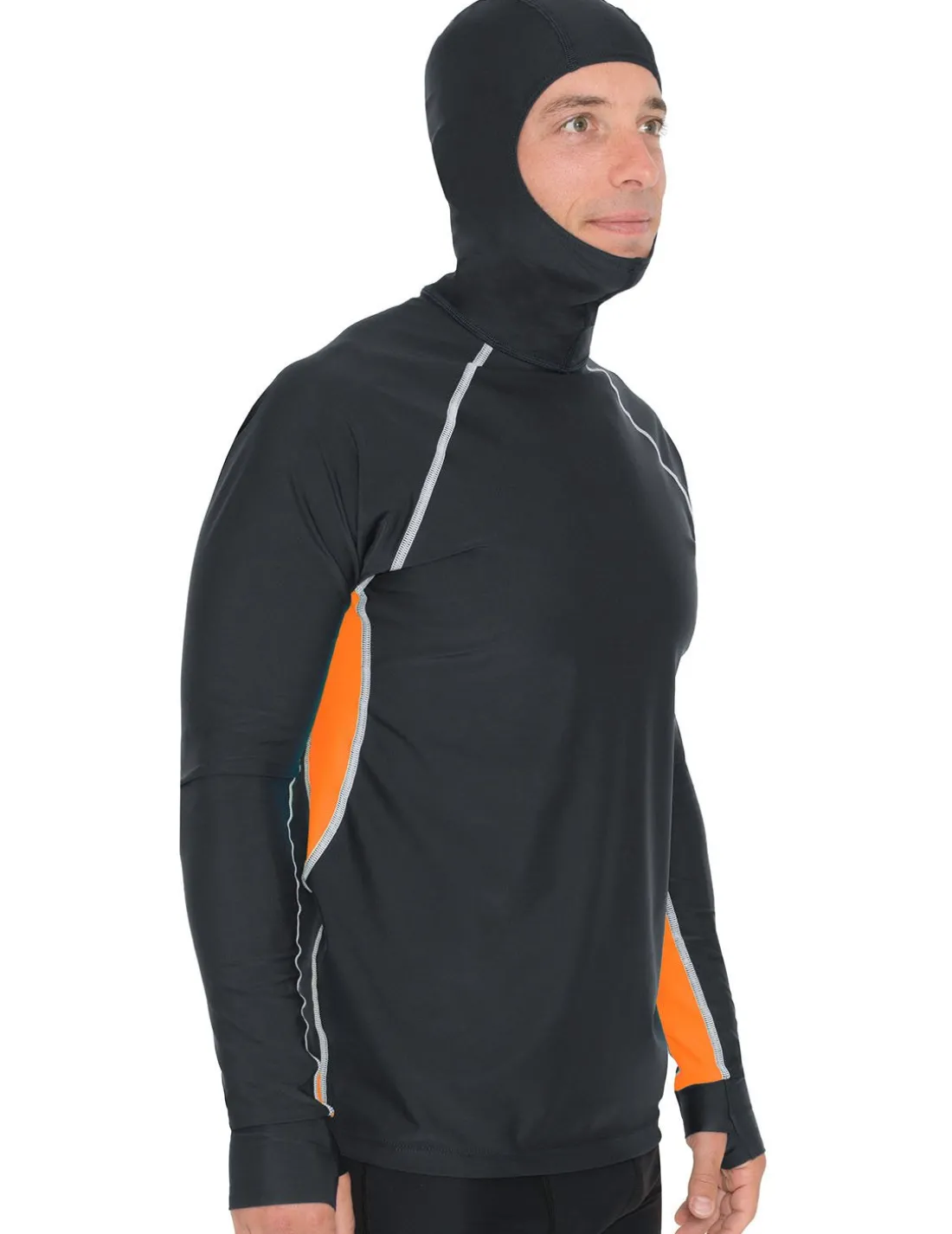 Men's Snorkel Hoodie Long Sleeve Rash Guard - Black / Orange