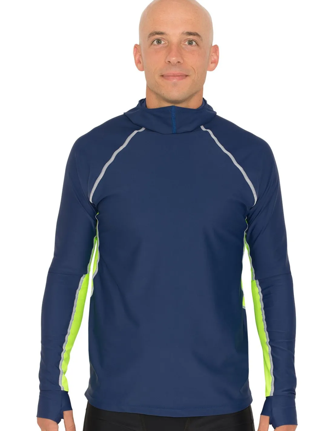 Men's Snorkel Hoodie Long Sleeve Rash Guard - Navy / Neon Green