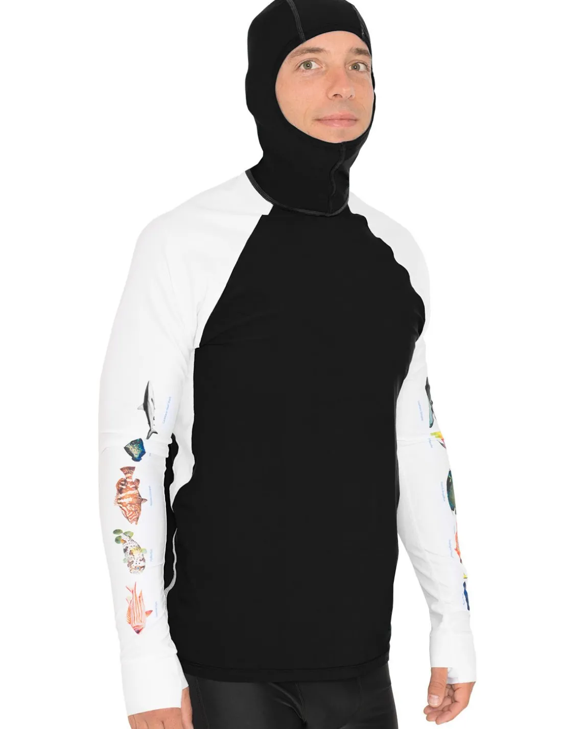 Men's Snorkel Hoodie Rash Guard - Caribbean Fish ID - Black