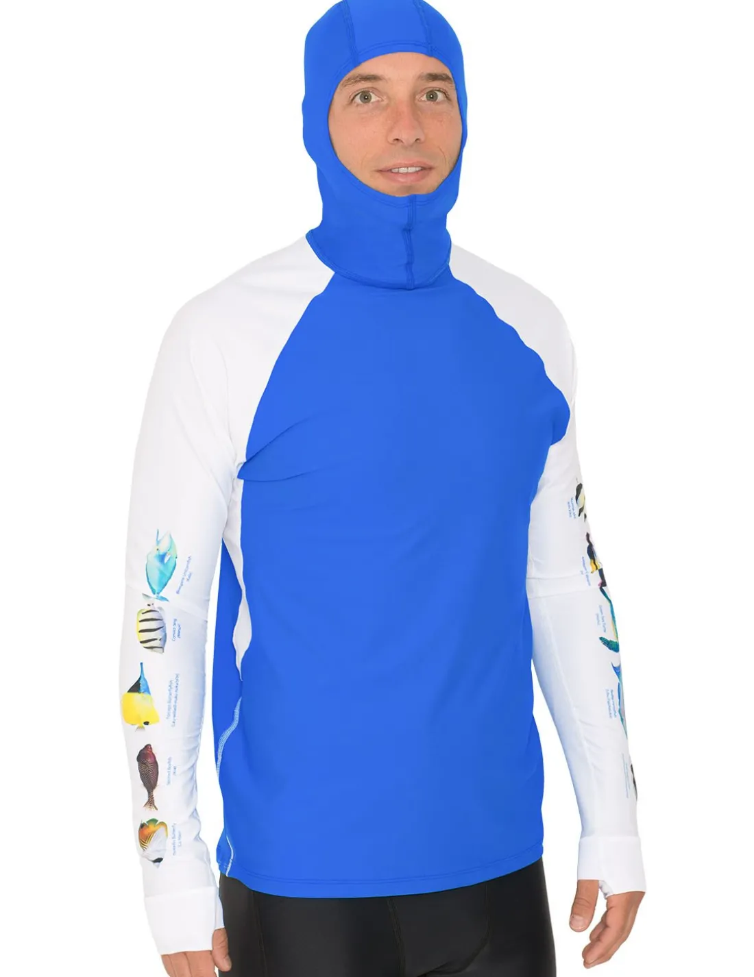 Men's Snorkel Hoodie Rash Guard - Hawaii Fish ID - Royal