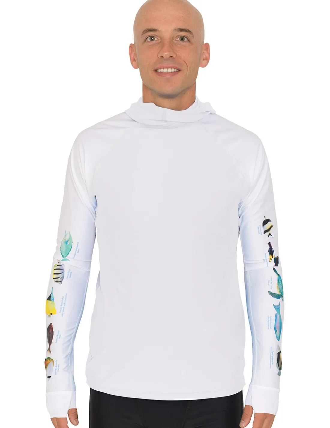 Men's Snorkel Hoodie Rash Guard - Hawaii Fish ID - White