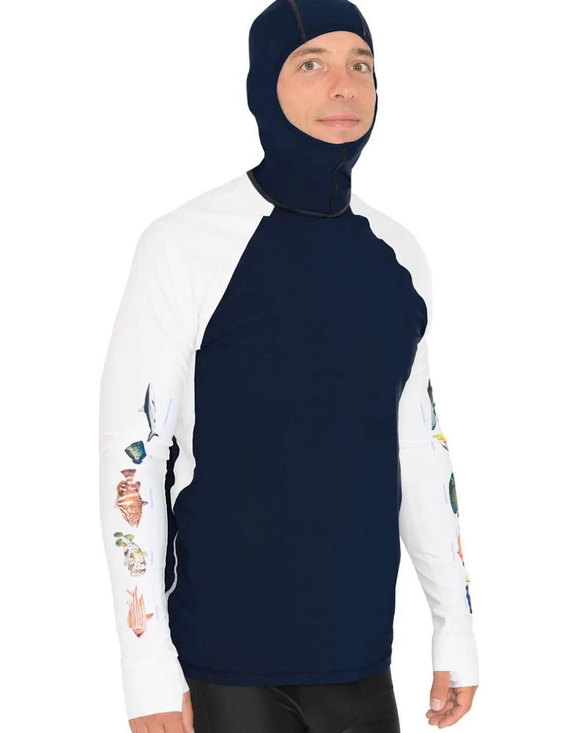 Men's Snorkel Hoodie Rash Guard - Caribbean Fish ID - Navy