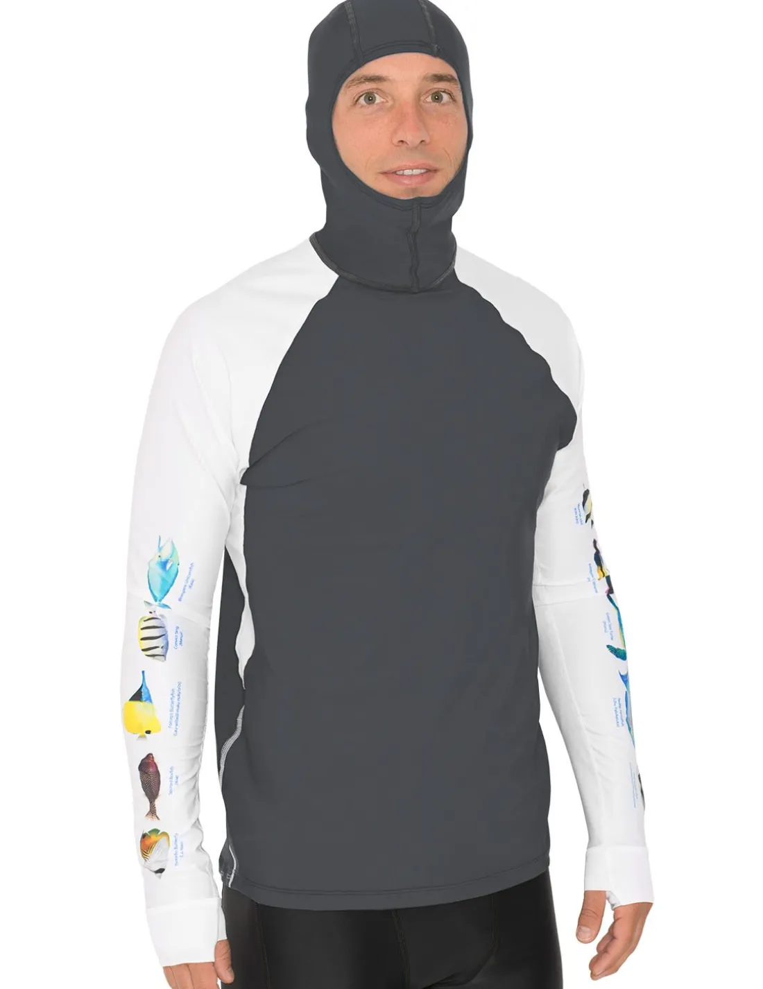 Men's Snorkel Hoodie Rash Guard - Hawaii Fish ID - Gray