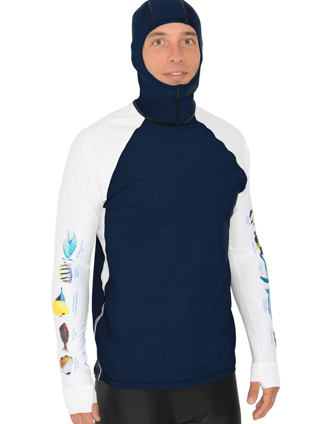 Men's Snorkel Hoodie Rash Guard - Hawaii Fish ID - Navy