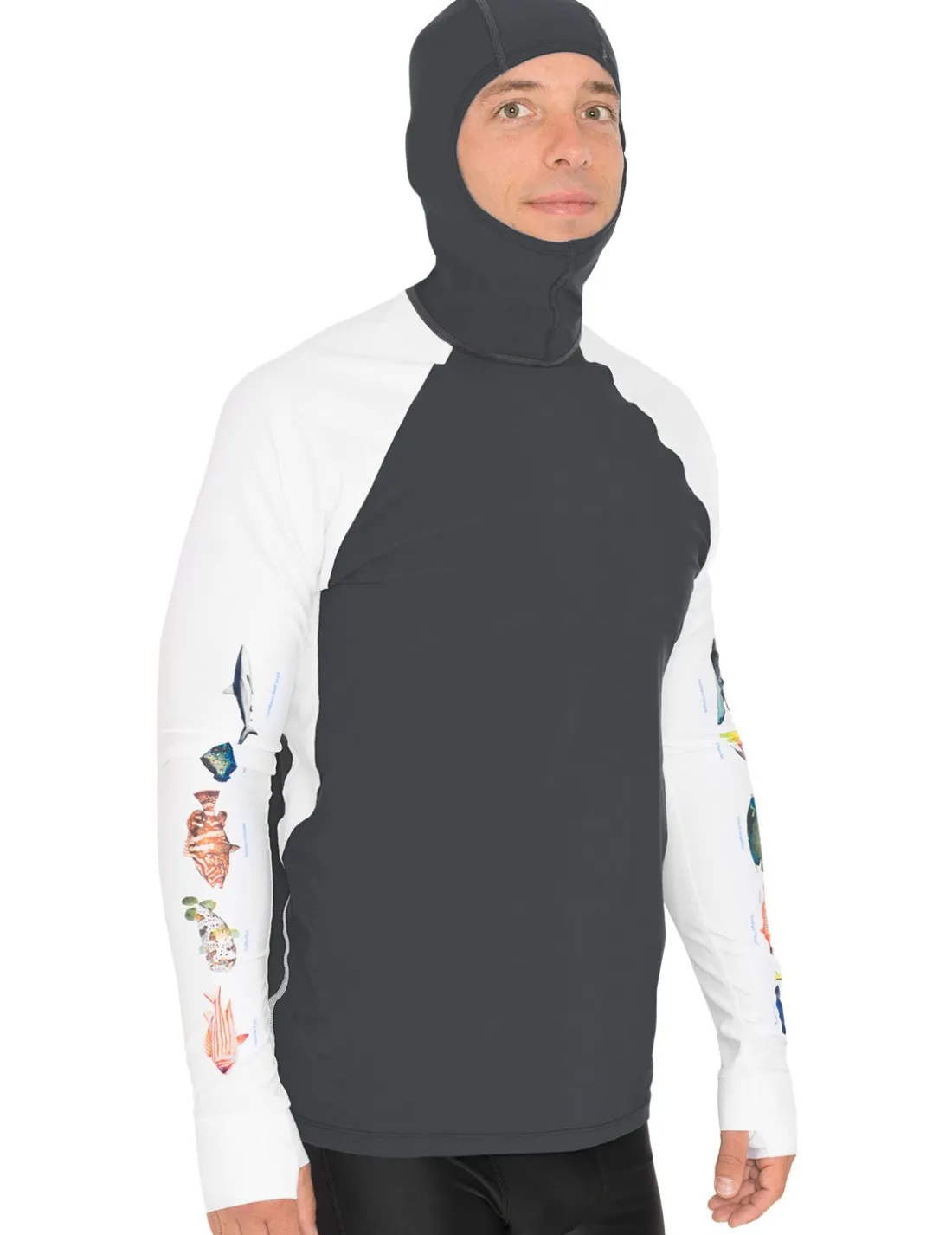 Men's Snorkel Hoodie Rash Guard - Caribbean Fish ID - Gray