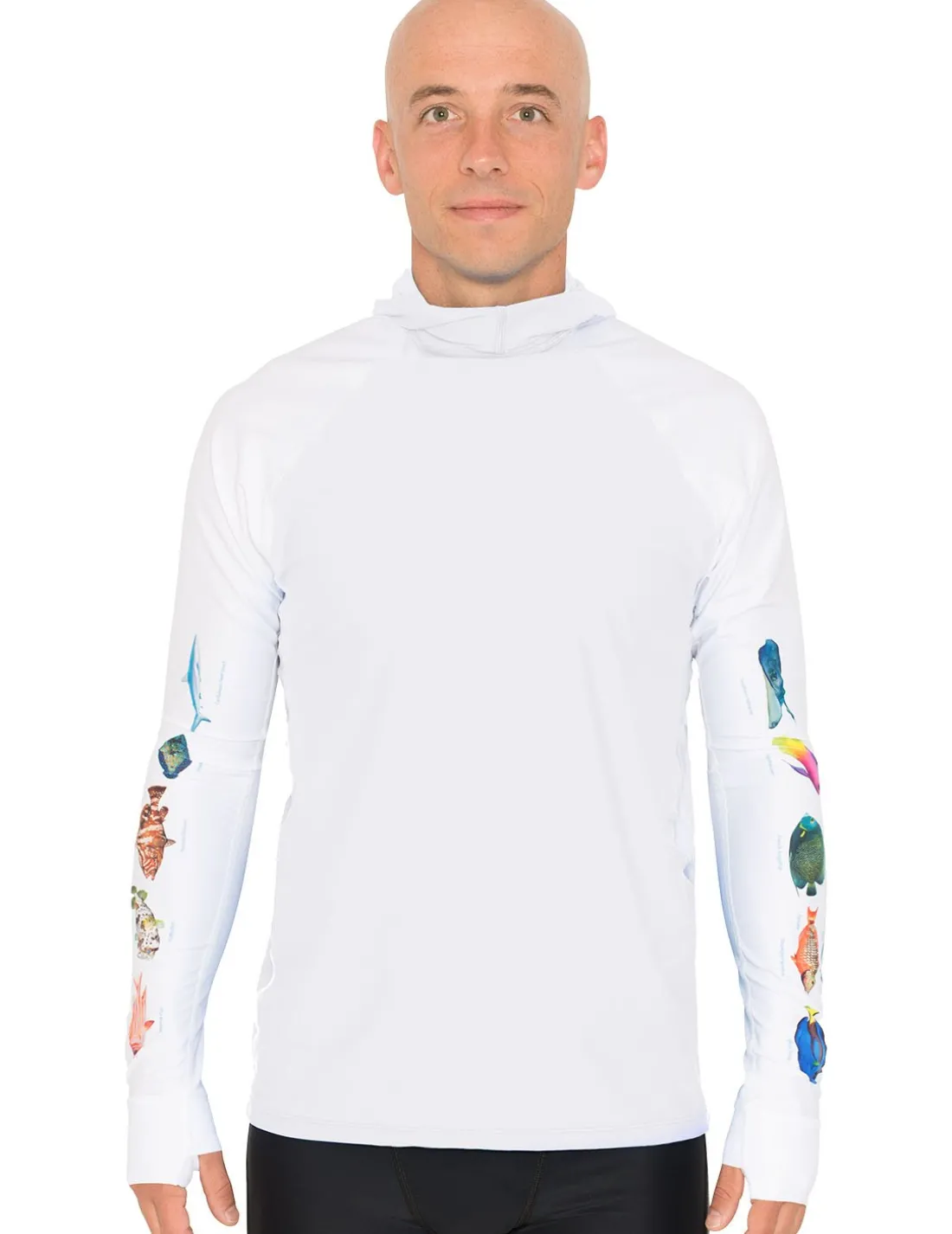 Men's Snorkel Hoodie Rash Guard - Caribbean Fish ID - White
