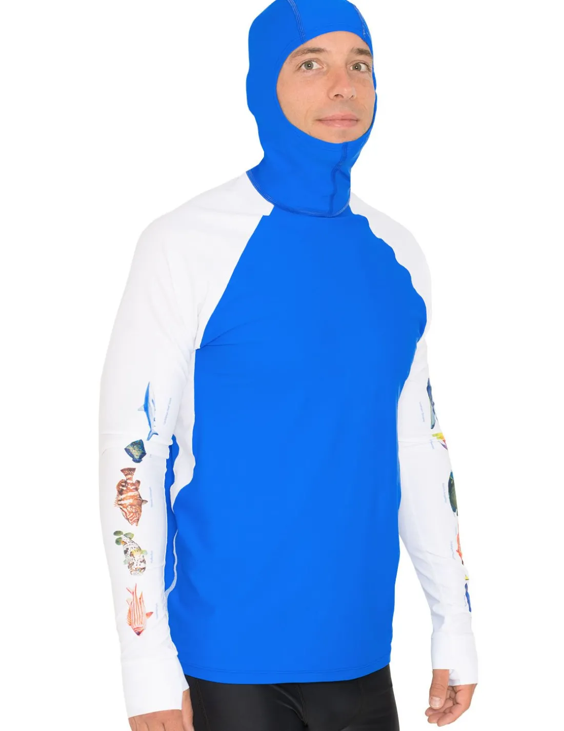 Men's Snorkel Hoodie Rash Guard - Caribbean Fish ID - Royal