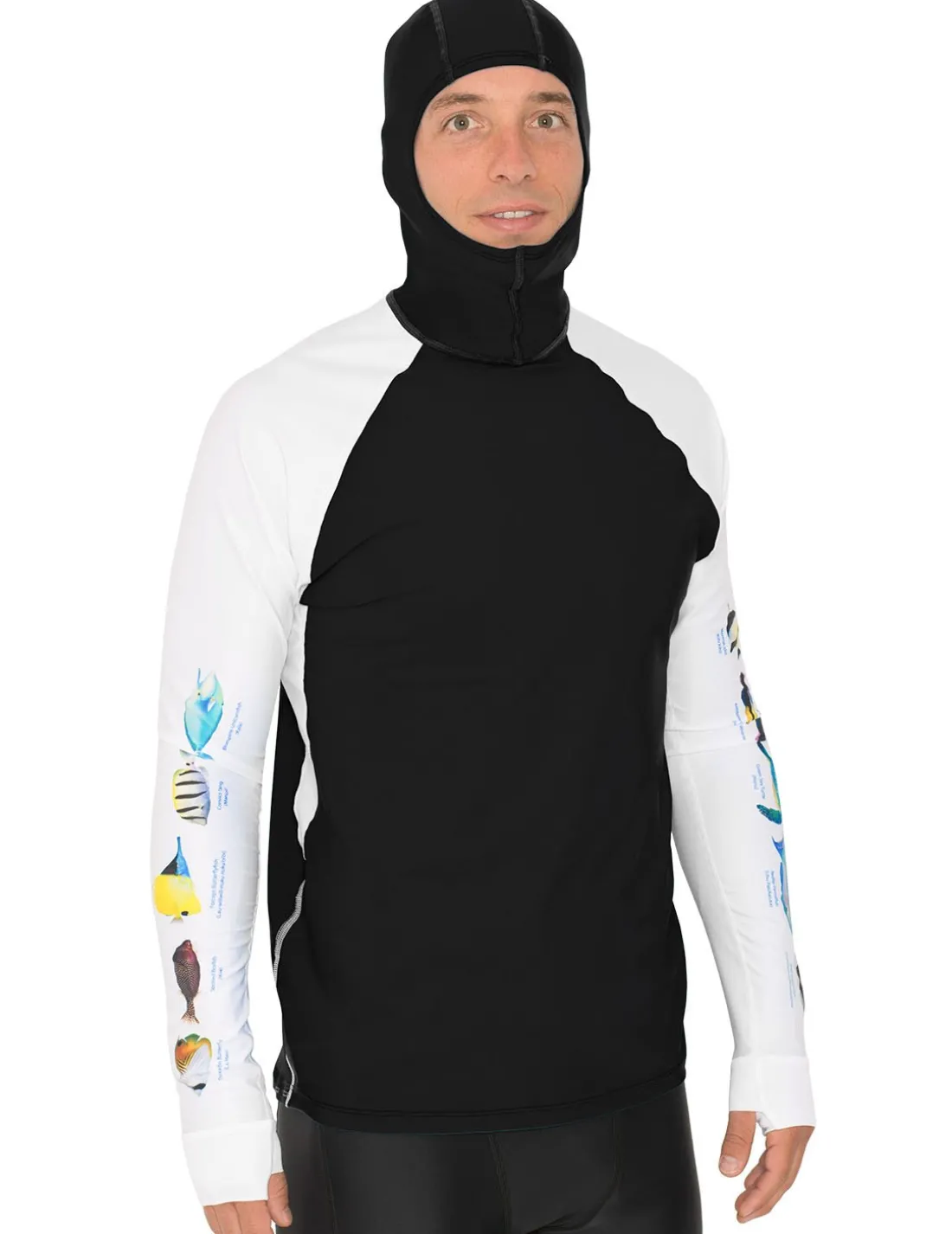 Men's Snorkel Hoodie Rash Guard - Hawaii Fish ID - Black