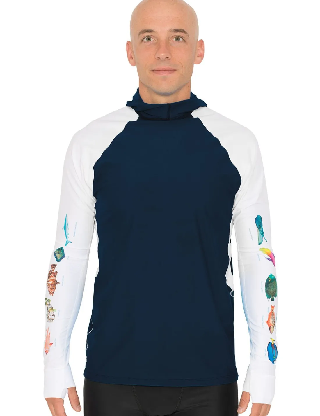 Men's Snorkel Hoodie Rash Guard - Caribbean Fish ID - Navy