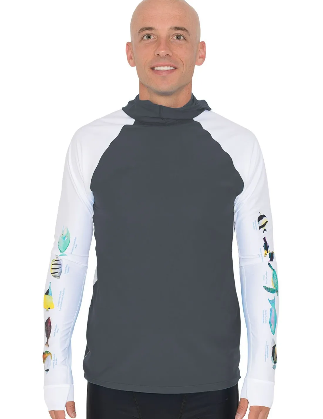 Men's Snorkel Hoodie Rash Guard - Hawaii Fish ID - Gray