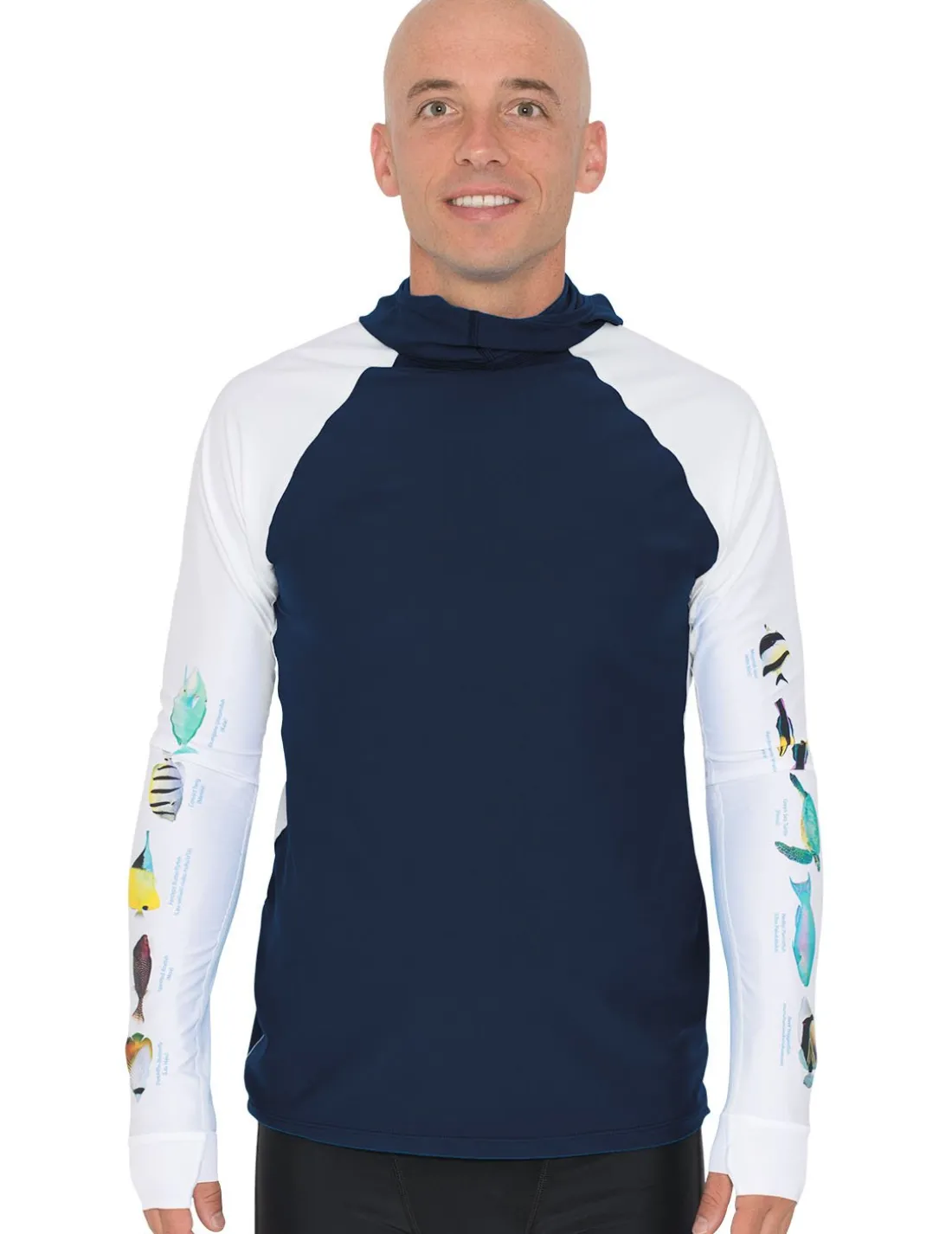 Men's Snorkel Hoodie Rash Guard - Hawaii Fish ID - Navy
