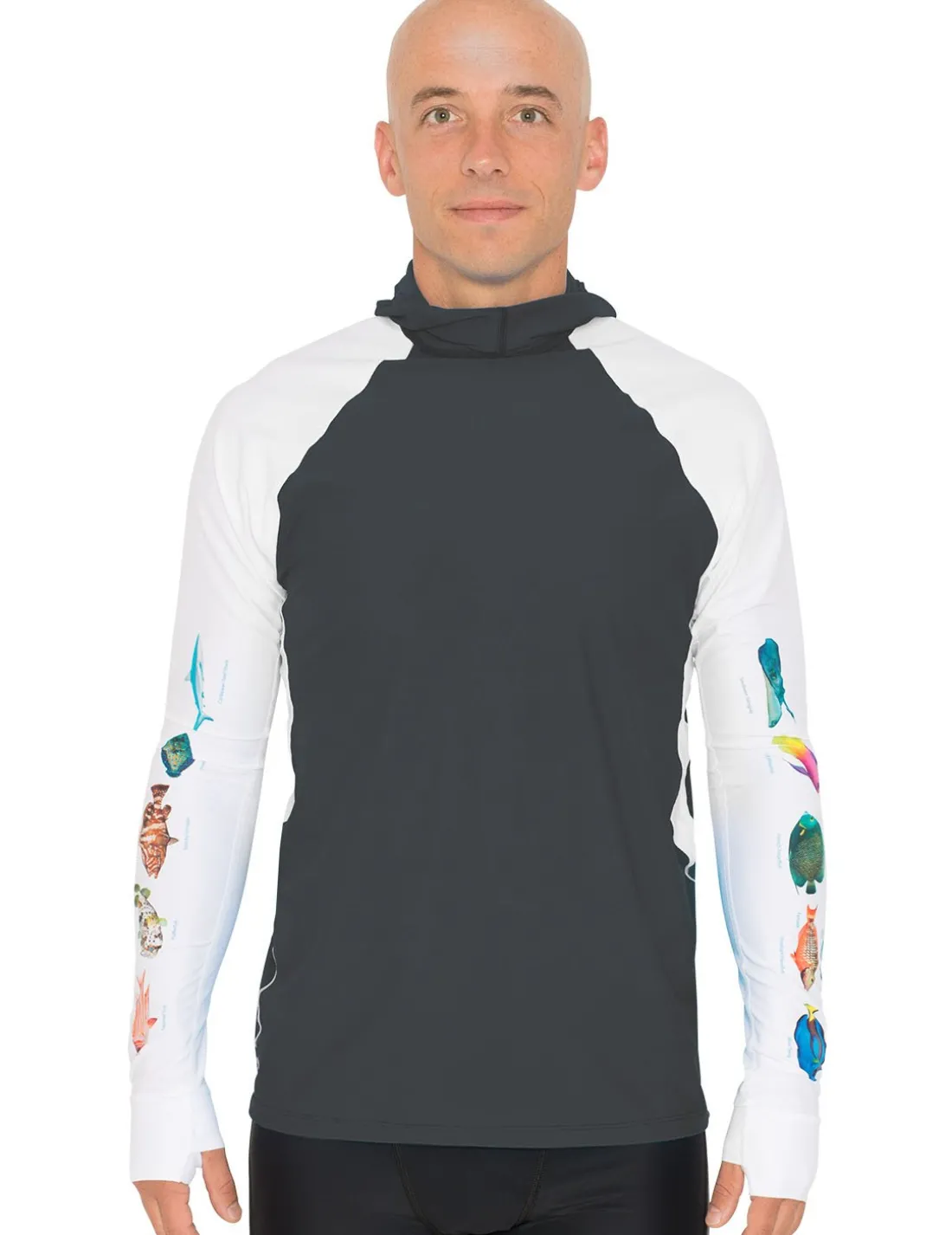 Men's Snorkel Hoodie Rash Guard - Caribbean Fish ID - Gray