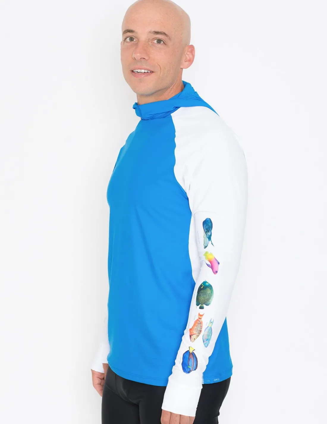 Men's Snorkel Hoodie Rash Guard - Caribbean Fish ID - White