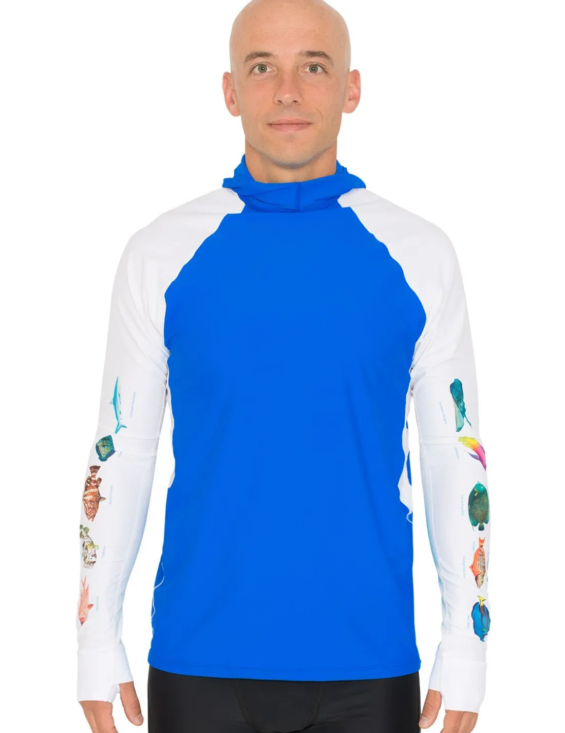 Men's Snorkel Hoodie Rash Guard - Caribbean Fish ID - Royal