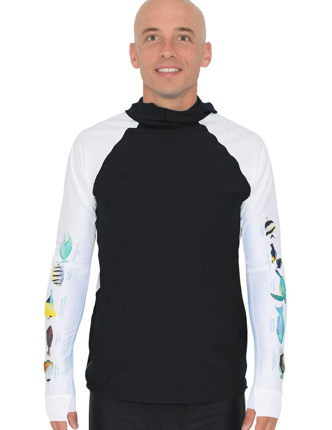 Men's Snorkel Hoodie Rash Guard - Hawaii Fish ID - Black
