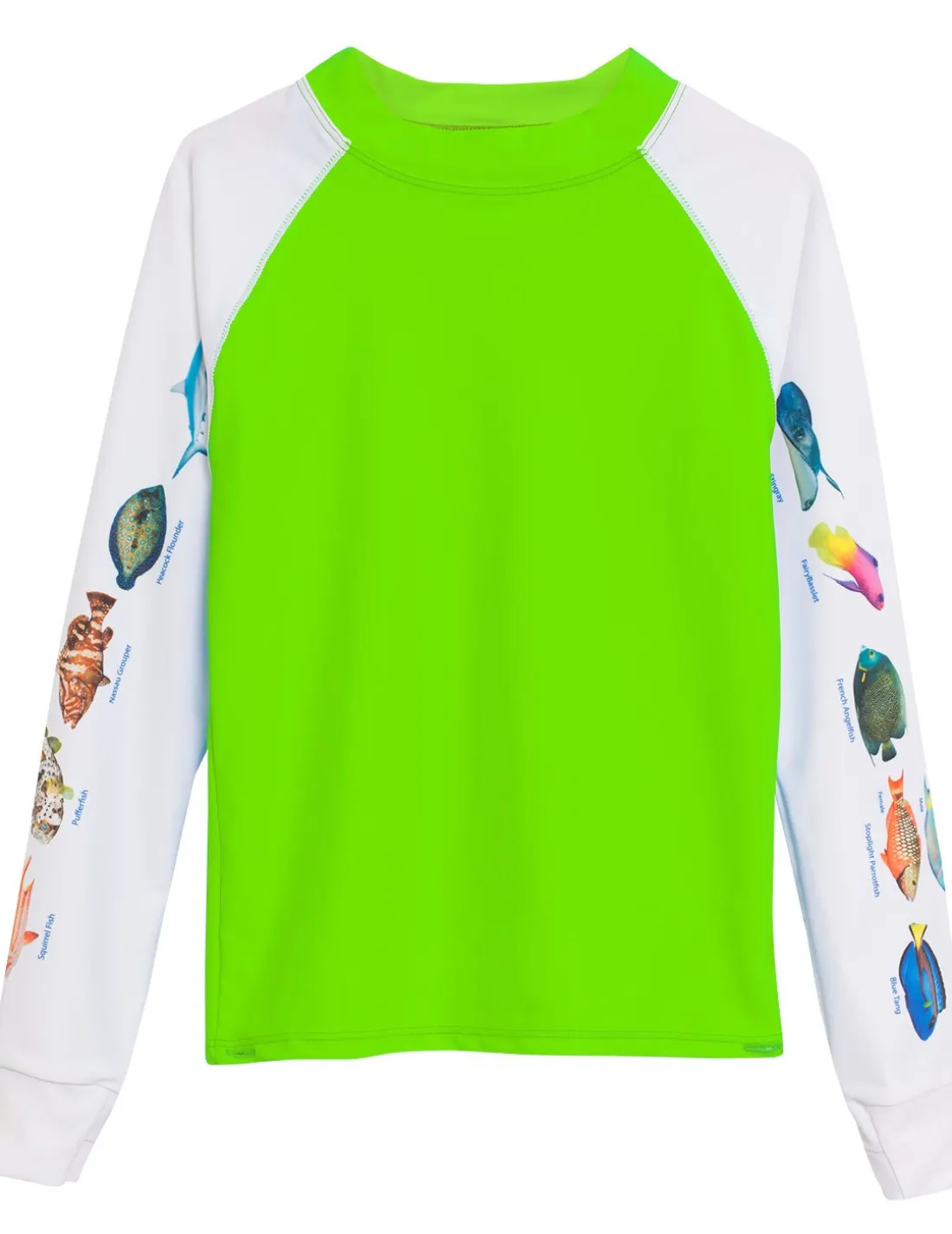 Snorkel Caribbean Fish ID Rash Guard - Neon Green