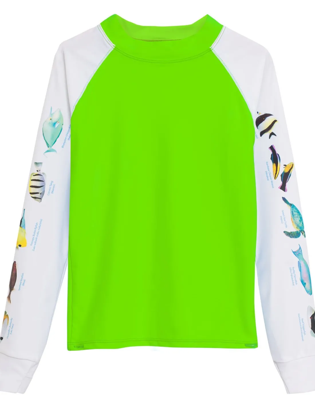 Snorkel Hawaii Fish ID Rash Guard - Neon Green