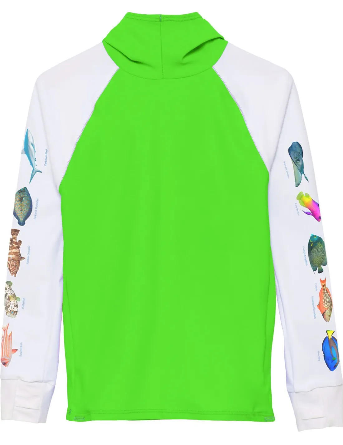 Snorkel Hoodie Rash Guard - Caribbean Fish ID - Neon Green
