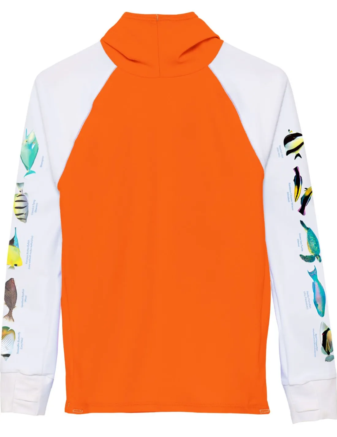 Snorkel Hoodie Rash Guard - Hawaii Fish ID - Orange