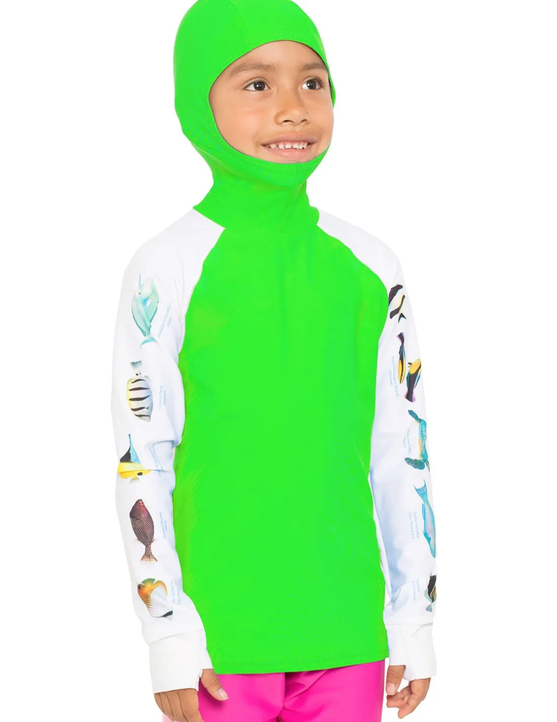 Snorkel Hoodie Rash Guard - Hawaii Fish ID - Neon Green