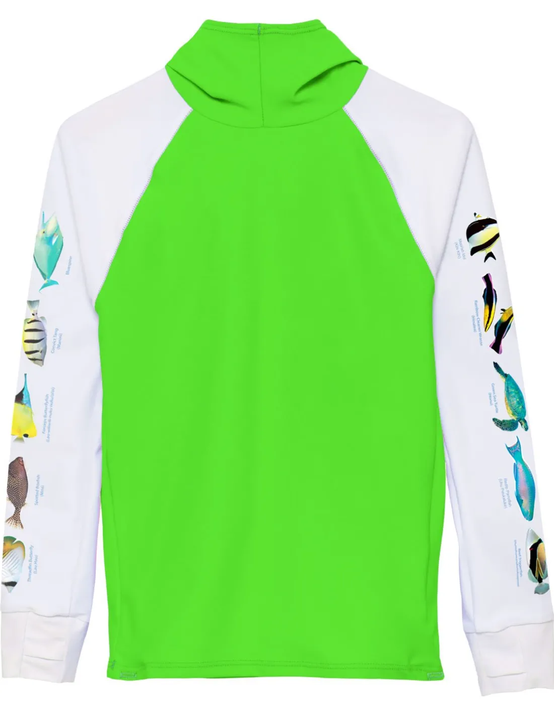 Snorkel Hoodie Rash Guard - Hawaii Fish ID - Neon Green