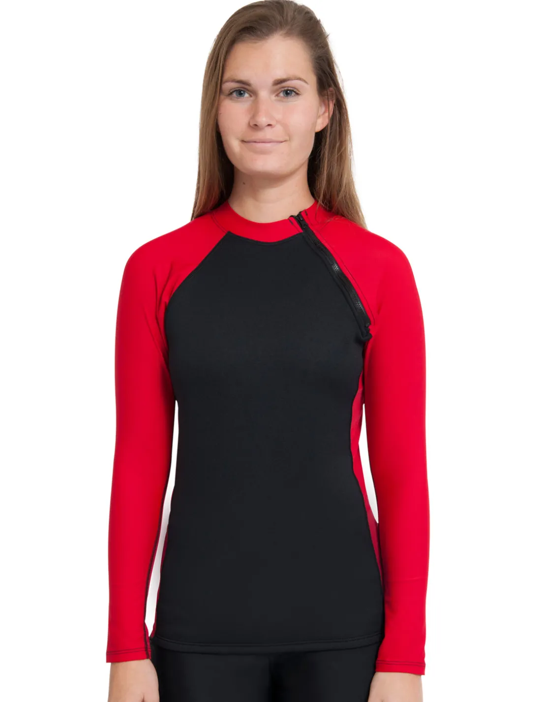 Women's Hybrid Thermal Zip Rash Guard - Black / Red