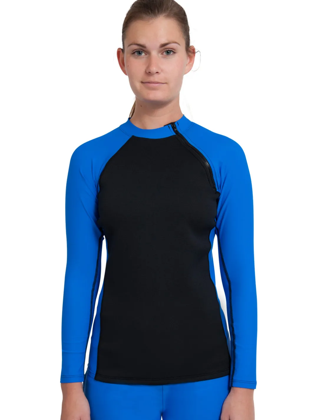 Women's Hybrid Thermal Zip Rash Guard - Black / Royal