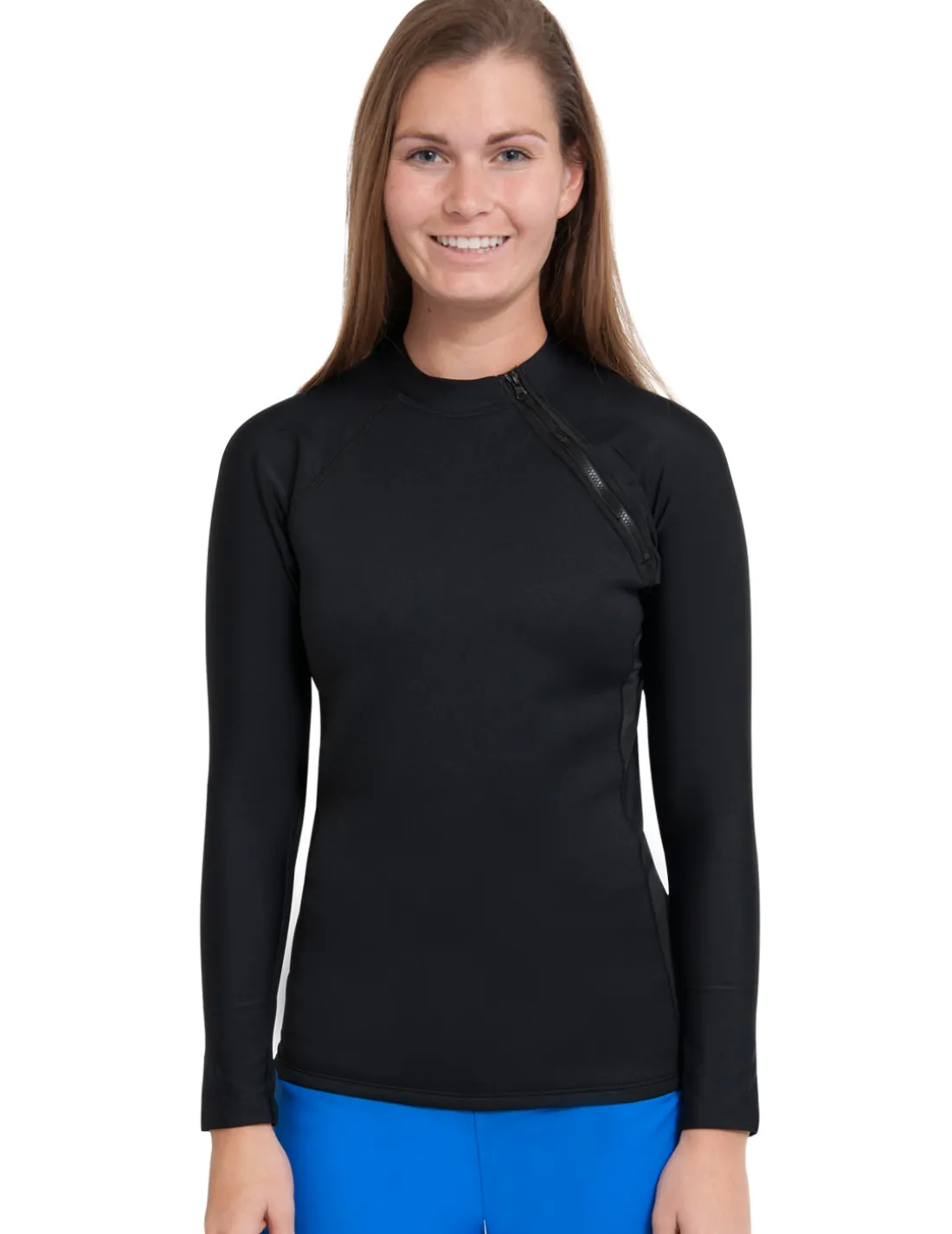 Women's Hybrid Thermal Zip Rash Guard - Black / Black