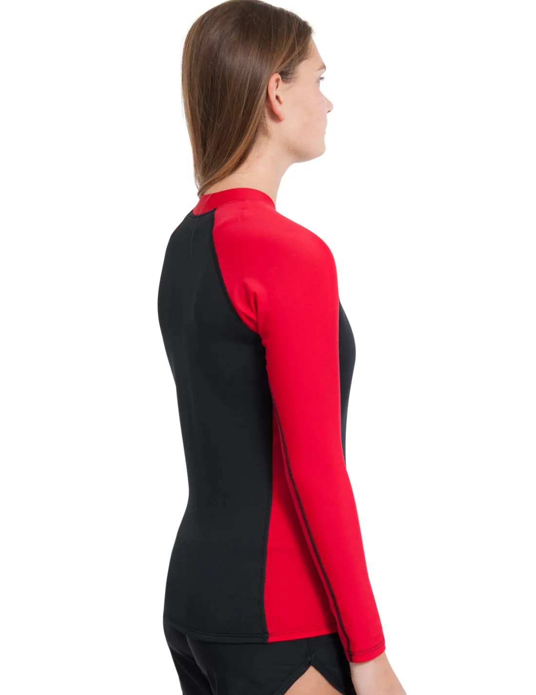 Women's Hybrid Thermal Zip Rash Guard - Black / Red